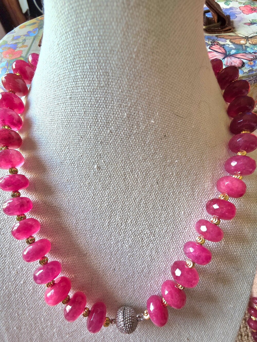 Vintage Crackle Dyed Quartz Bead Necklace And Bracelet.